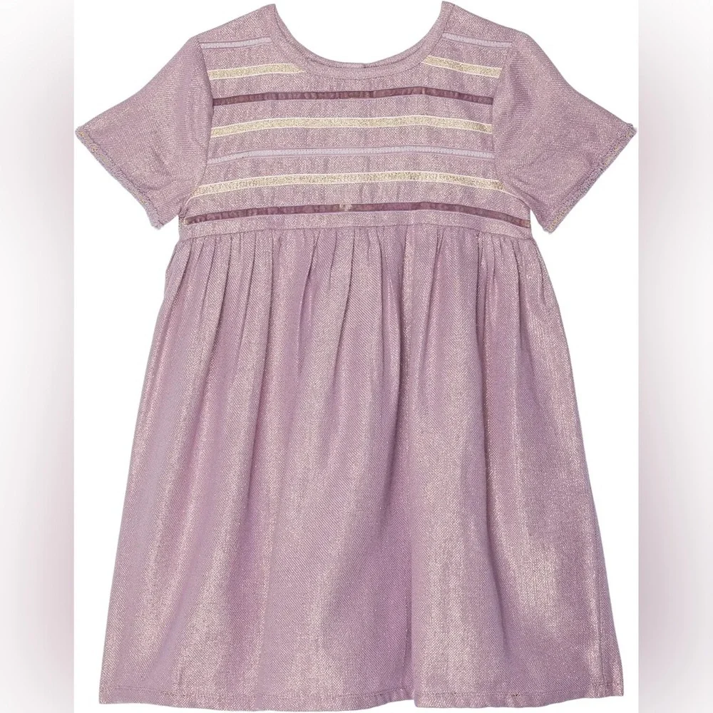 NWT Peek Girl’s Size 8 Dress Purple Gold Shimmer  Short Sleeves Metallic Easter